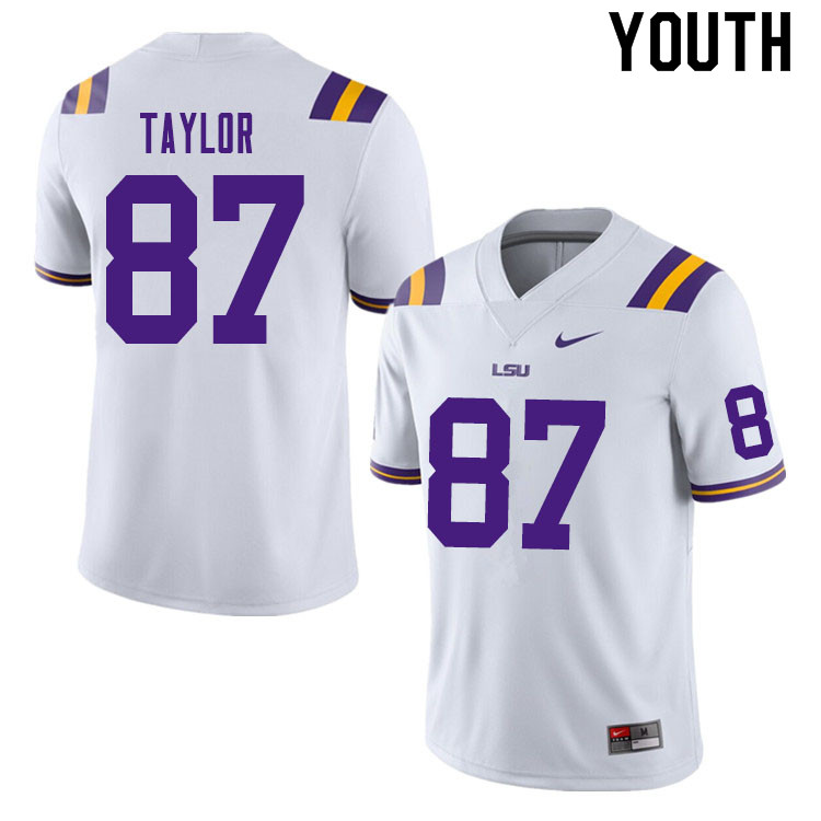 Youth #87 Kole Taylor LSU Tigers College Football Jerseys Sale-White